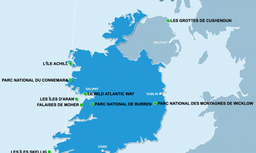 Carte Irlande : Sites naturels en Irlande