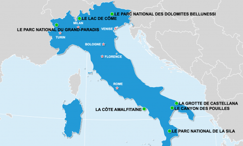 Carte Italie : Sites naturels en Italie