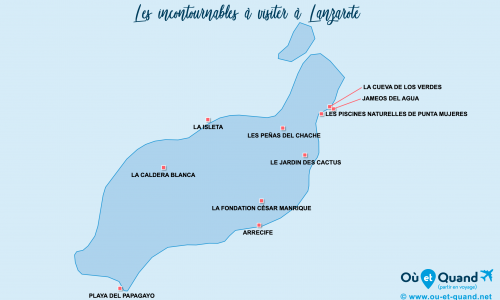 Carte Lanzarote : Lieux et sites naturels incontournables à Lanzarote