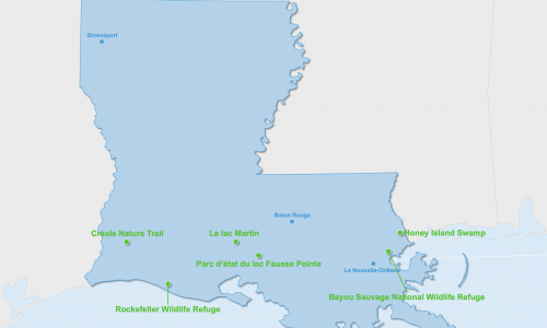 Carte Louisiane : Sites naturels en Louisiane