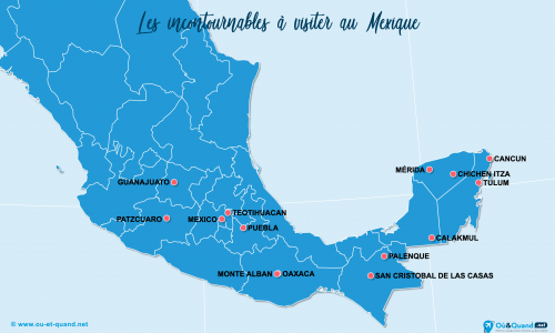 Carte Mexique : Lieux et sites naturels incontournables au Mexique