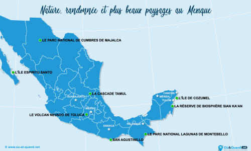 Carte Mexique : Sites naturels au Mexique