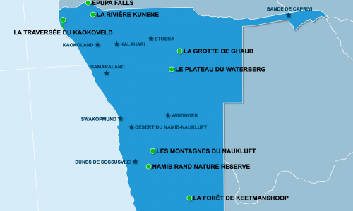 Carte Namibie : Sites naturels en Namibie