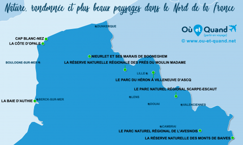 Carte Nord de la France : Sites naturels dans le Nord de la France