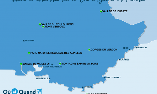 Carte Côte d’Azur-Provence : Sites naturels sur la Côte d’Azur et Provence