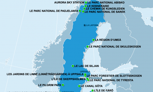 Carte Suède : Sites naturels en Suède