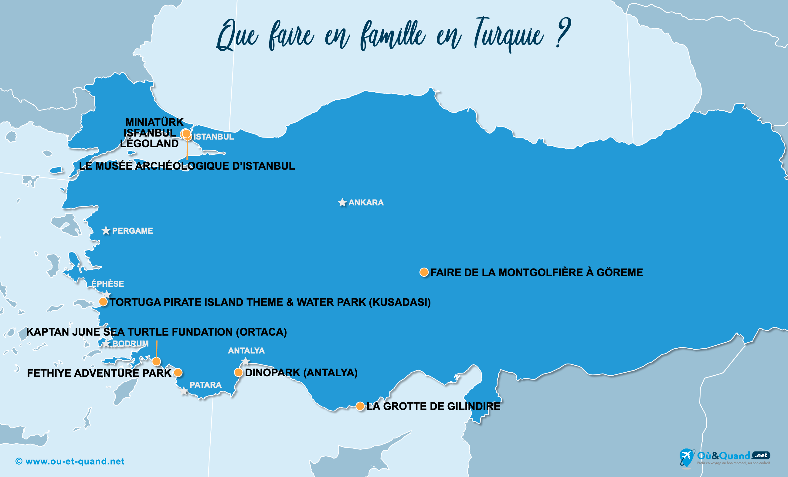 La carte des endroits en Turquie à visiter en famille
